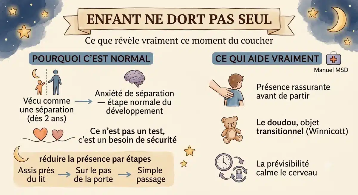 Enfant ne dort pas seul, doudou et veilleuse pour rassurer au coucher