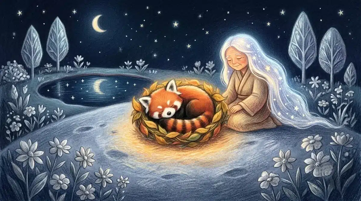 Illustration : Pango et Grand-mère Lune, conte relaxant Pango pour enfants 4 à 10 ans